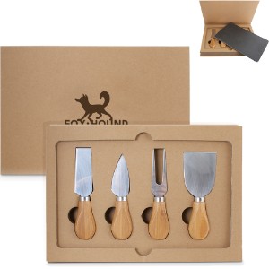 Cheese Knife 4 Piece Set w/ Slate Cutting Board & Gift Box - CF4500