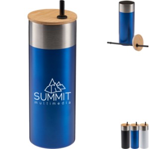 Stainless Steel Tumbler w/ Bamboo Lid & Straw, 20oz. - EV2756