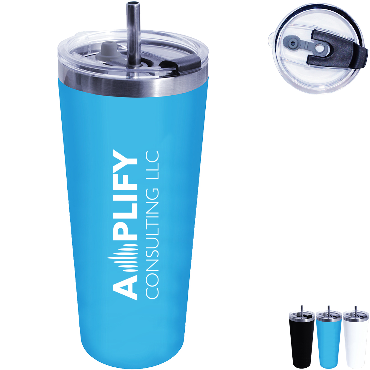 Product Photo 1 Memphis Vacuum Insulated Tumbler w/ Flip Top Lid & Stainless Steel Straw, 22oz.