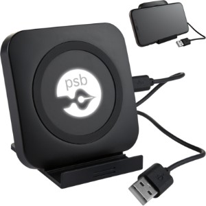 Light-Up-Your-Logo Wireless Charging Pad & Phone Stand - PM8809