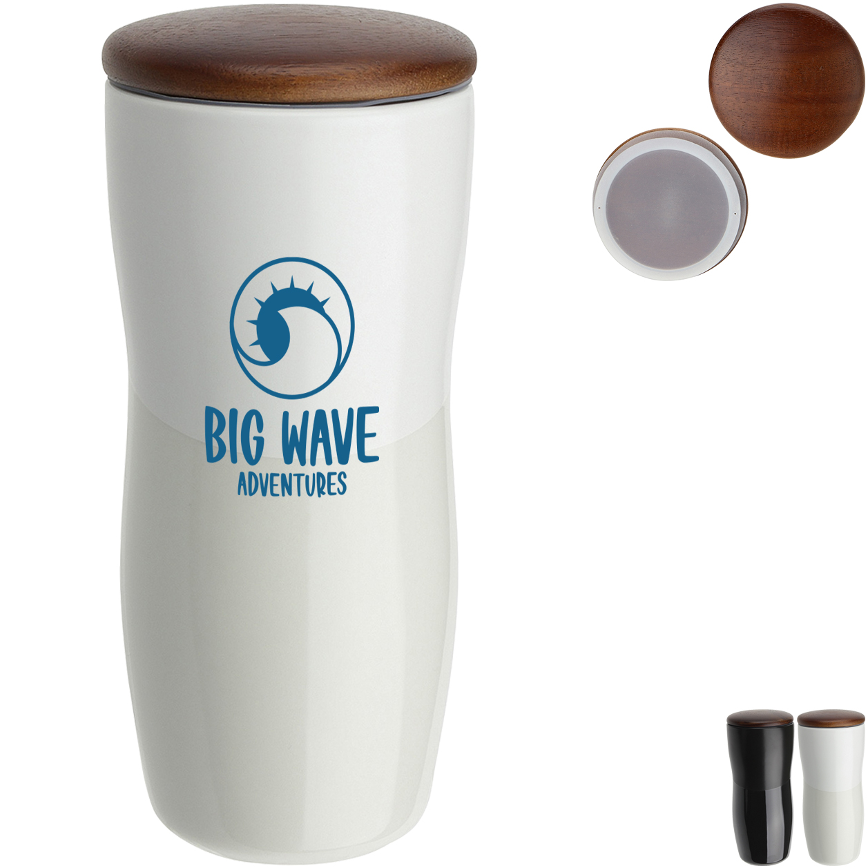 Product Photo 1 Adriano Double Wall Ceramic Tumbler w/ Wood Lid, 12oz.