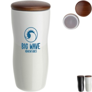 Adriano Double Wall Ceramic Tumbler w/ Wood Lid, 12oz. - AR9918