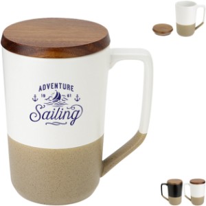 Bellaria Ceramic Mug w/ Wood Lid, 15oz. - AR9919