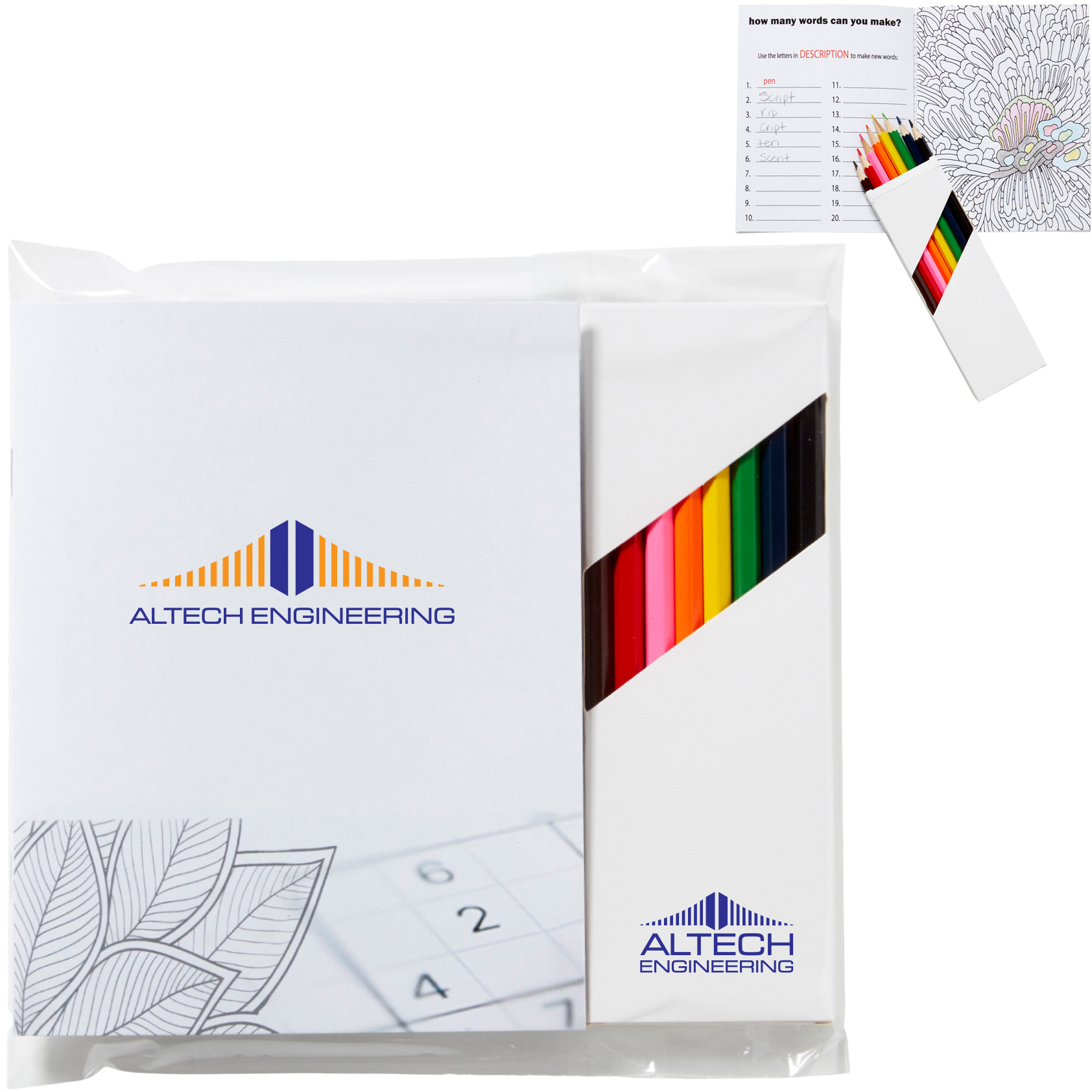 Product Photo 1 Deluxe Adult Activity Journal Book & 8 Piece Colored Pencil Set