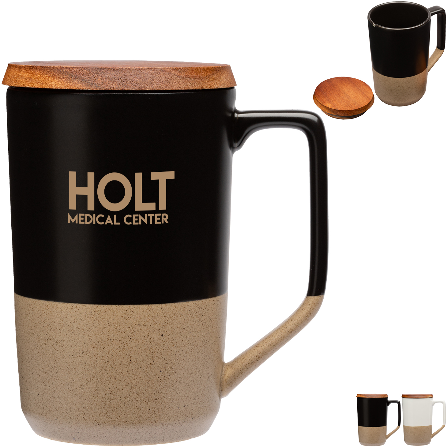 Product Photo 1 Mogiana Two-Tone Ceramic Mug w/ Wood Lid, 15oz.