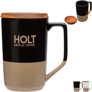 Mogiana Two-Tone Ceramic Mug w/ Wood Lid, 15oz. - LG9154