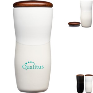 Tarrazu Double Wall Ceramic Tumbler w/ Wood Lid, 12oz. - LG9156
