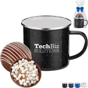 Classic Milk Chocolate Hot Chocolate Bomb & Speckled Camping Mug Gift Set - PV1041