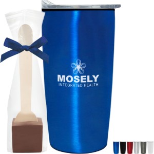 Milk Chocolate Hot Chocolate Spoon & Straight Tumbler w/ Plastic Liner Gift Set - PV1019