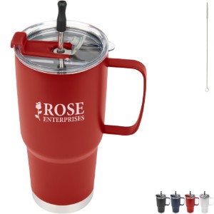 Lisbon Double Wall Stainless Steel Vacuum Insulated Tumbler w/ Straw & Cleaning Brush, 30oz. - HT9878
