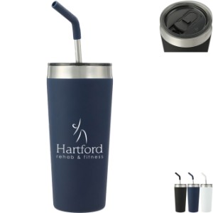 Faye Double Wall Vacuum Tumbler w/ Stainless Steel Straw, 20oz. - BT2066