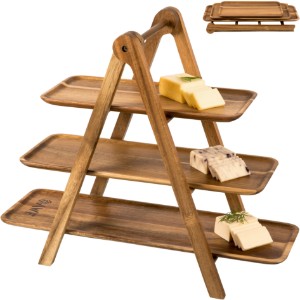 Three-Tiered Acacia Wood Serving Ladder Station - PK2338