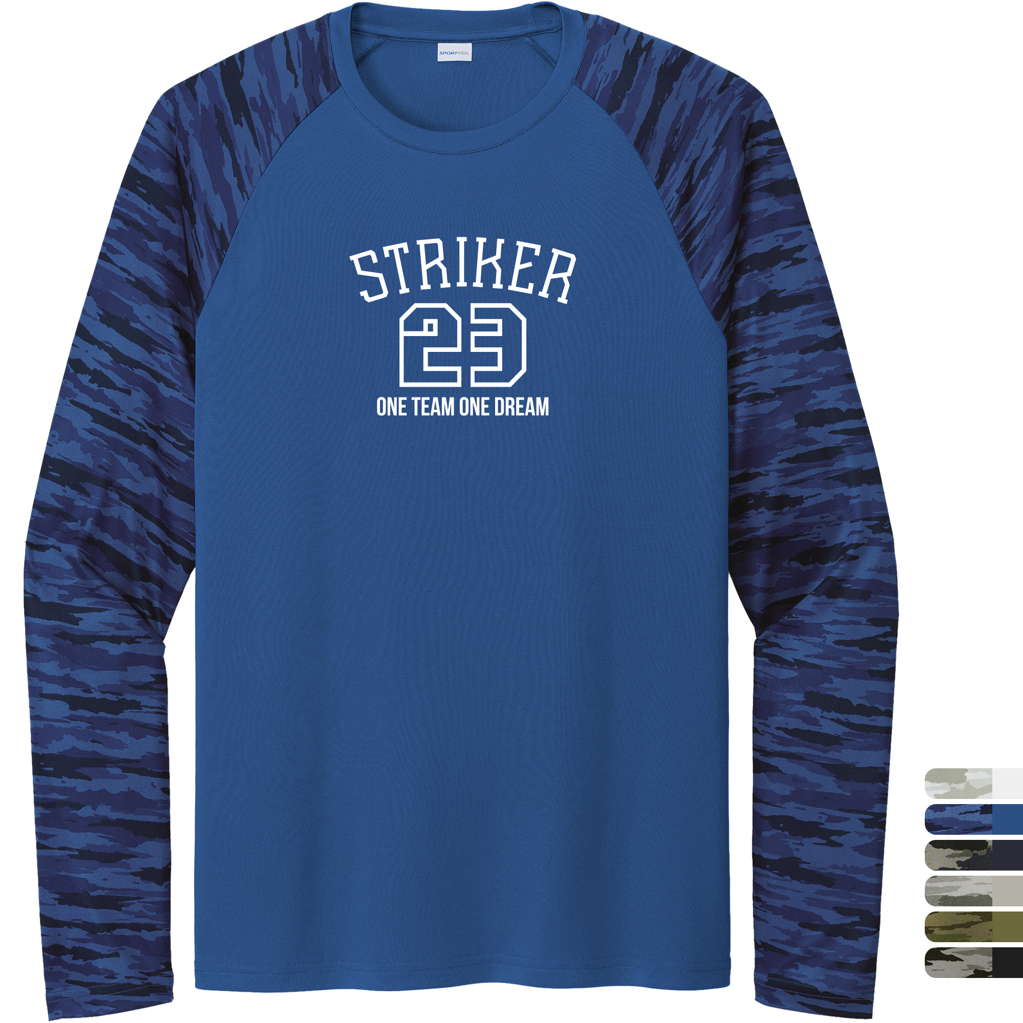 Product Photo 1 Sport-Tek® Drift Polyester Camo Colorblock Unisex Long Sleeve Tee