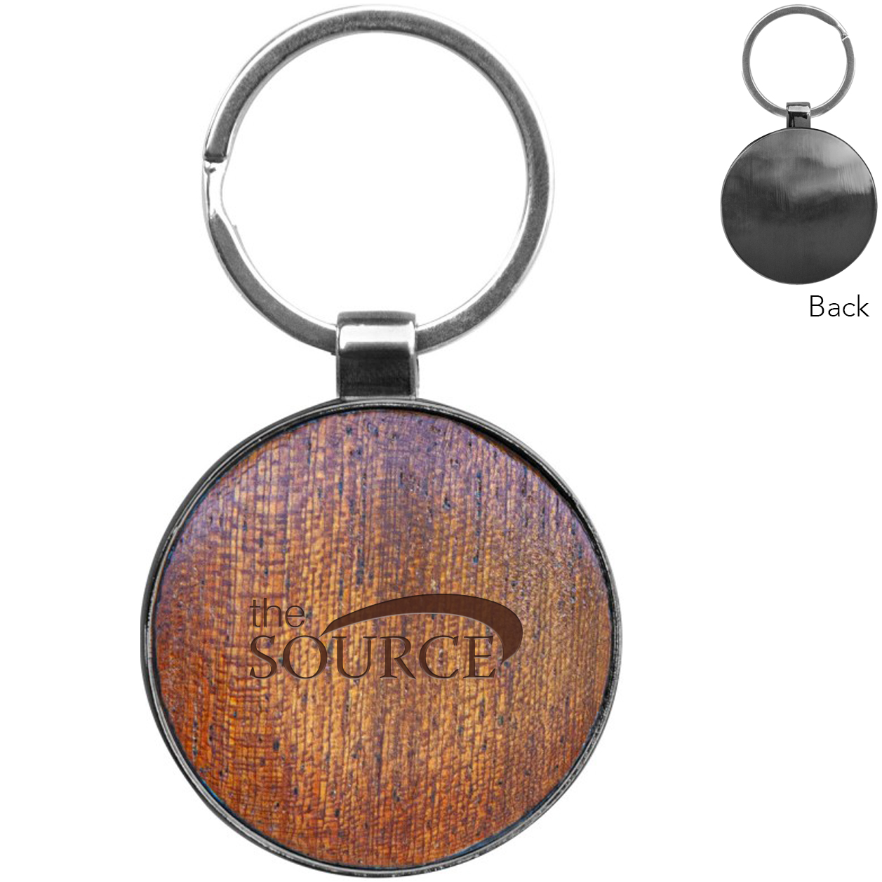 Product Photo 1 Round Beveled Wood Gunmetal Key Chain