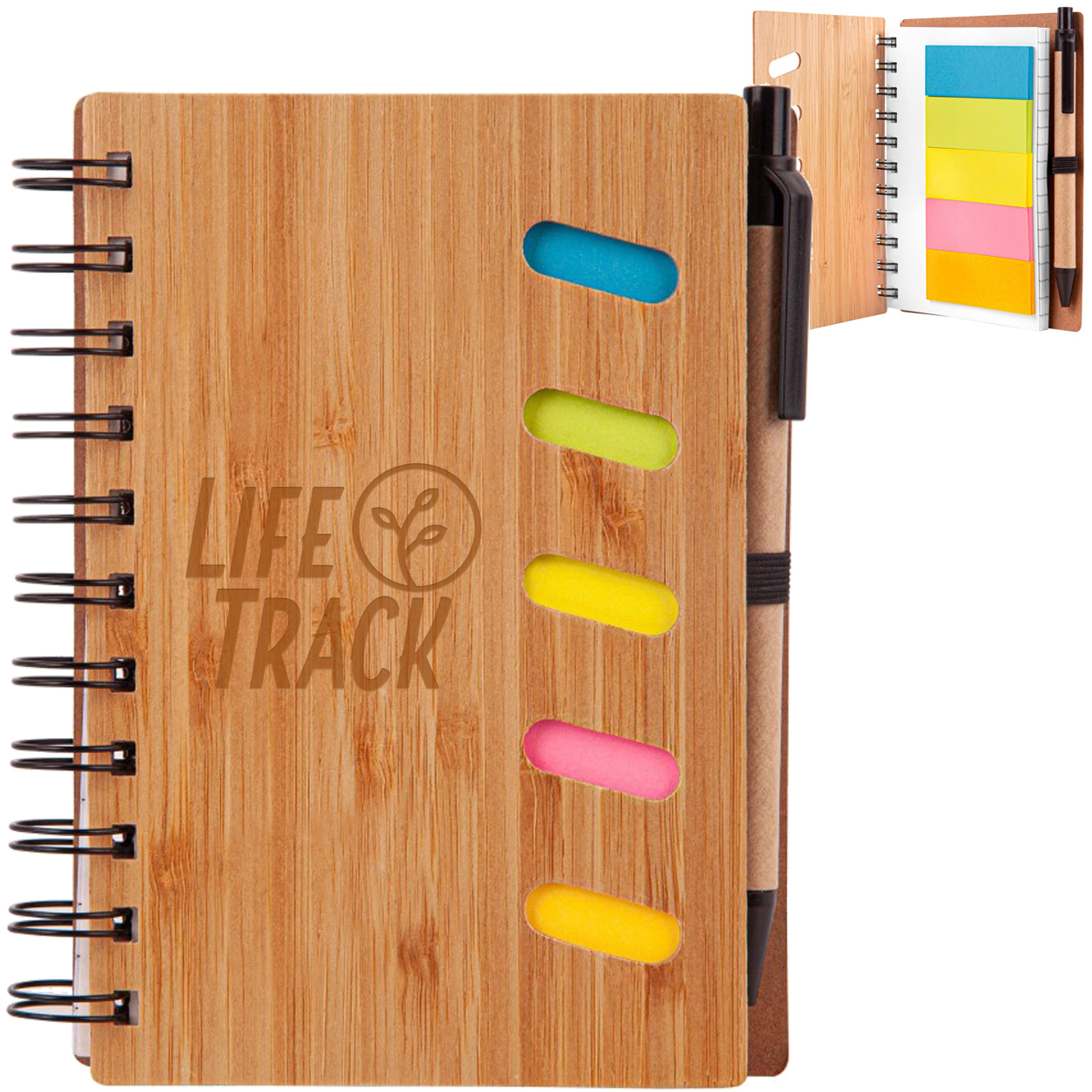 Product Photo 1 Bamboo Notebook with Pen & Sticky Notes, 4-3/4" x 6"