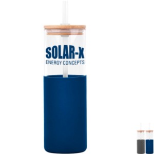 Glass Tumbler w/ Bamboo Lid, Straw, & Silicone Sleeve, 18oz. - HH4010