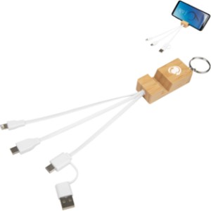 Bamboo Phone Holder Key Ring w/ Charging Cables - HT9984