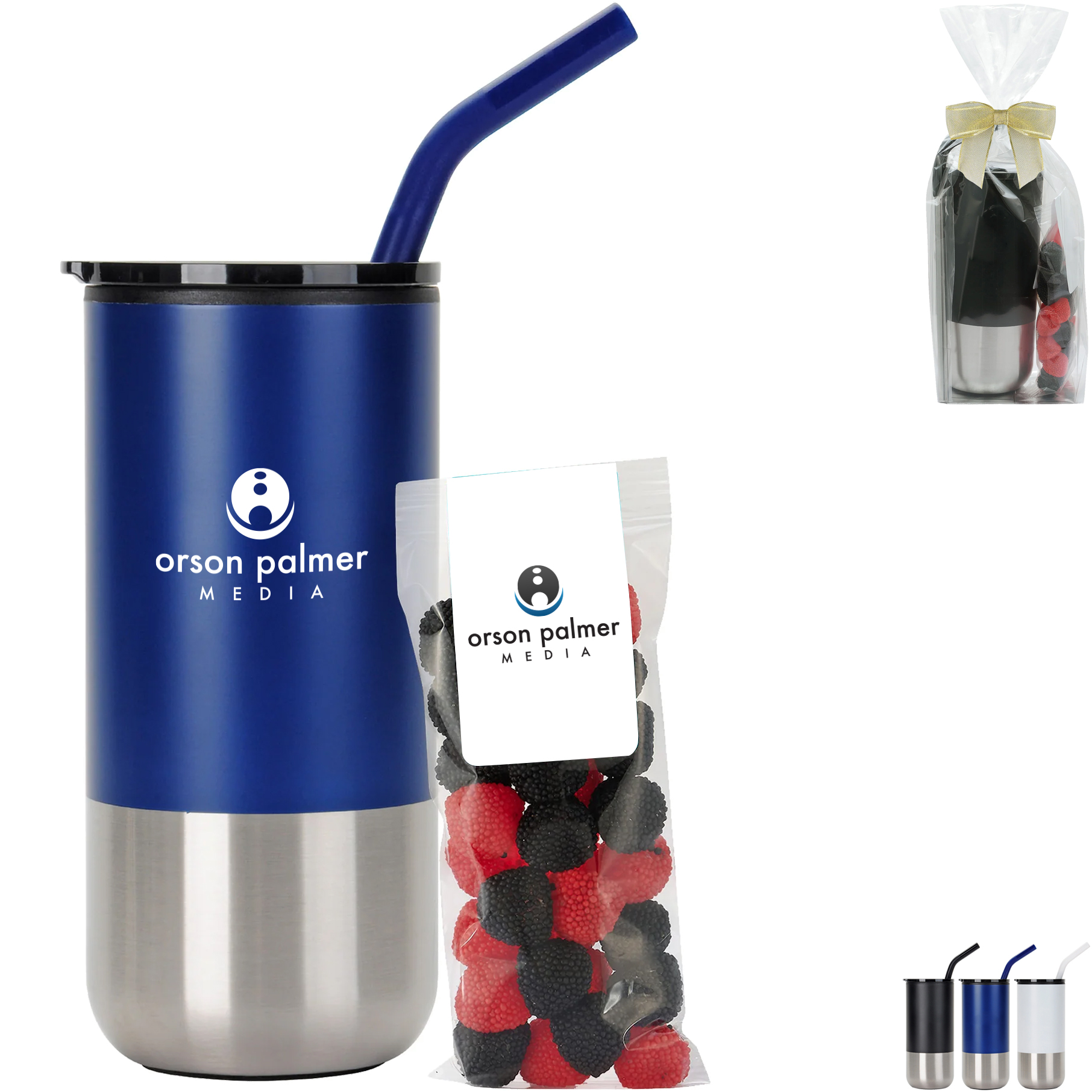 Product Photo 1 Gummy Raspberries & Blueberries Snack Pack & Tumbler w/ Stainless Steel Straw Set
