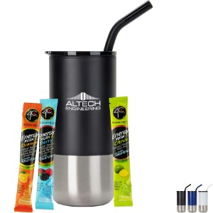 Three Sugar Free 4C® Energy Packets & Tumbler w/ Stainless Steel Straw Set - PV1069
