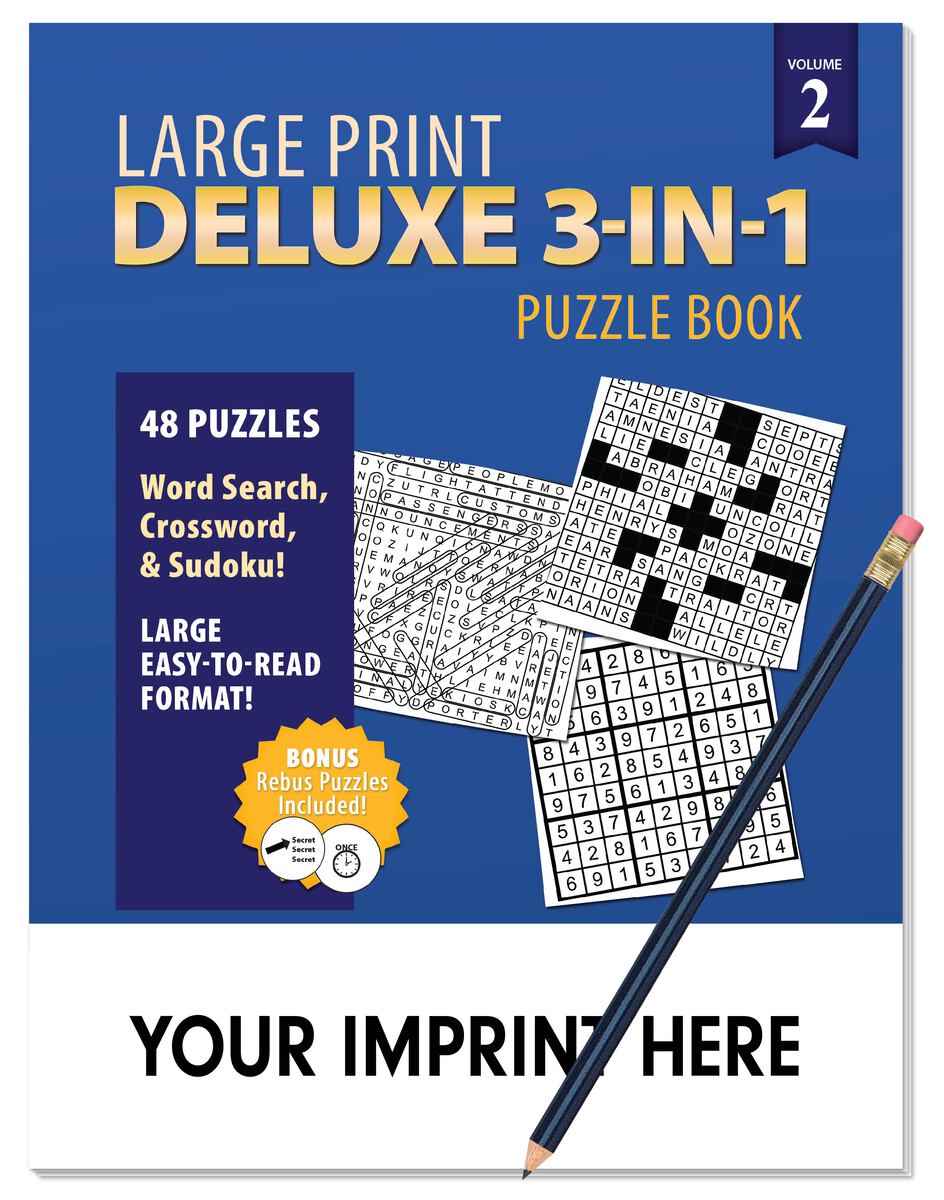 Product Photo 1 LARGE PRINT Deluxe 3-in-1 Puzzle Book Pack. Volume 2