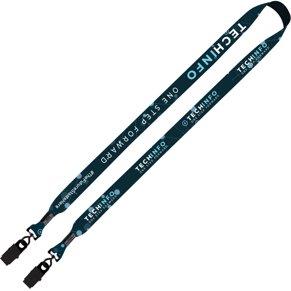 Product Photo 1 Dye-Sublimated 2-Ended Lanyard with Metal Crimp and Metal Bulldog Clip, 3/4"