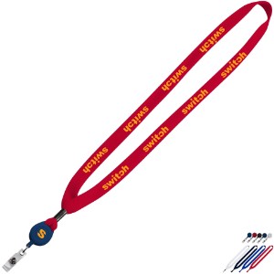 New Polyester "Shoelace" Lanyard with Retractable Badge Reel, 5/8" - SZ9173