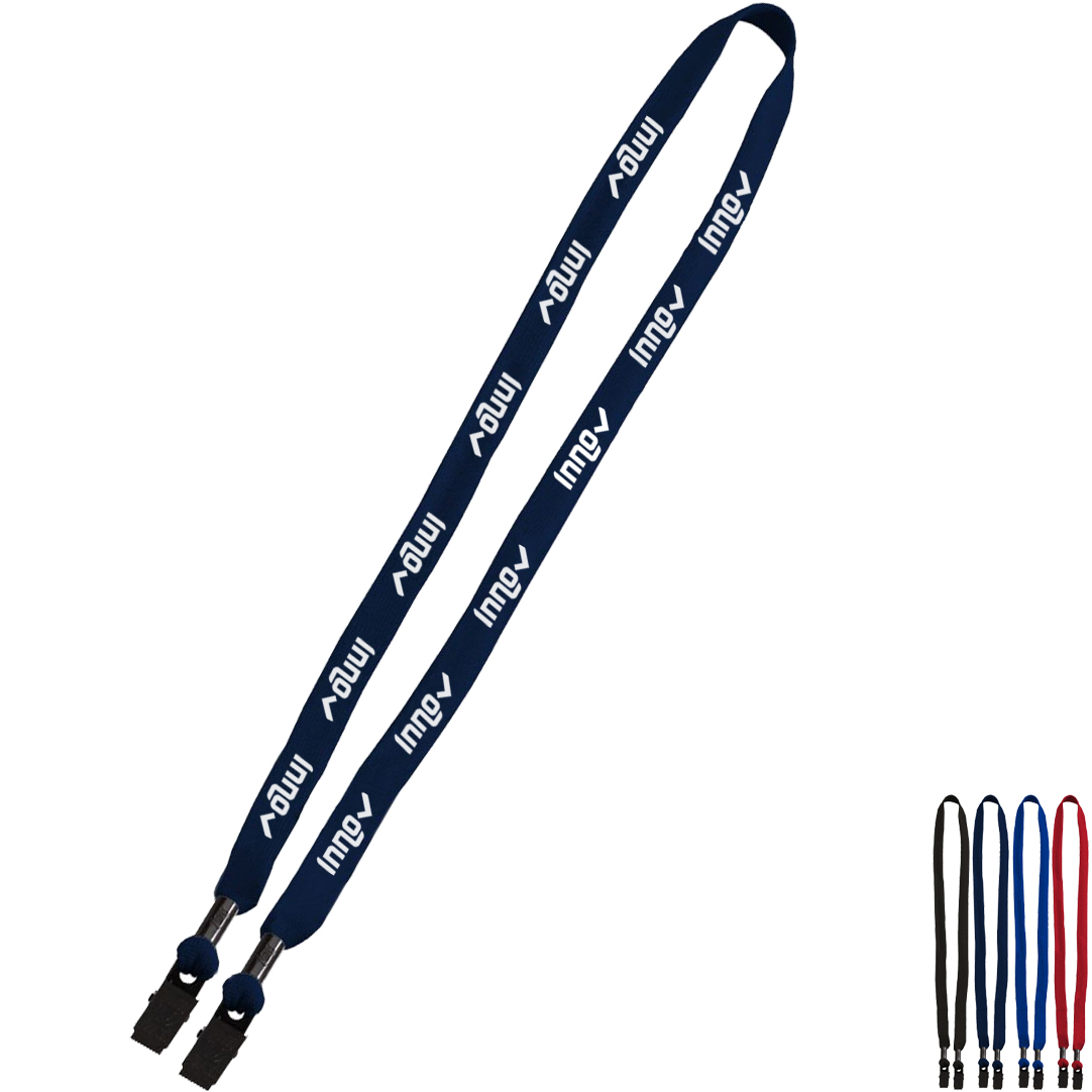 Product Photo 1 Double-Ended Polyester Shoelace Lanyard with Metal Crimp and Metal Bulldog Clip, 5/8"