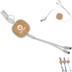 Dual Input 3-in-1 Bamboo Retractable Cable - EV1058