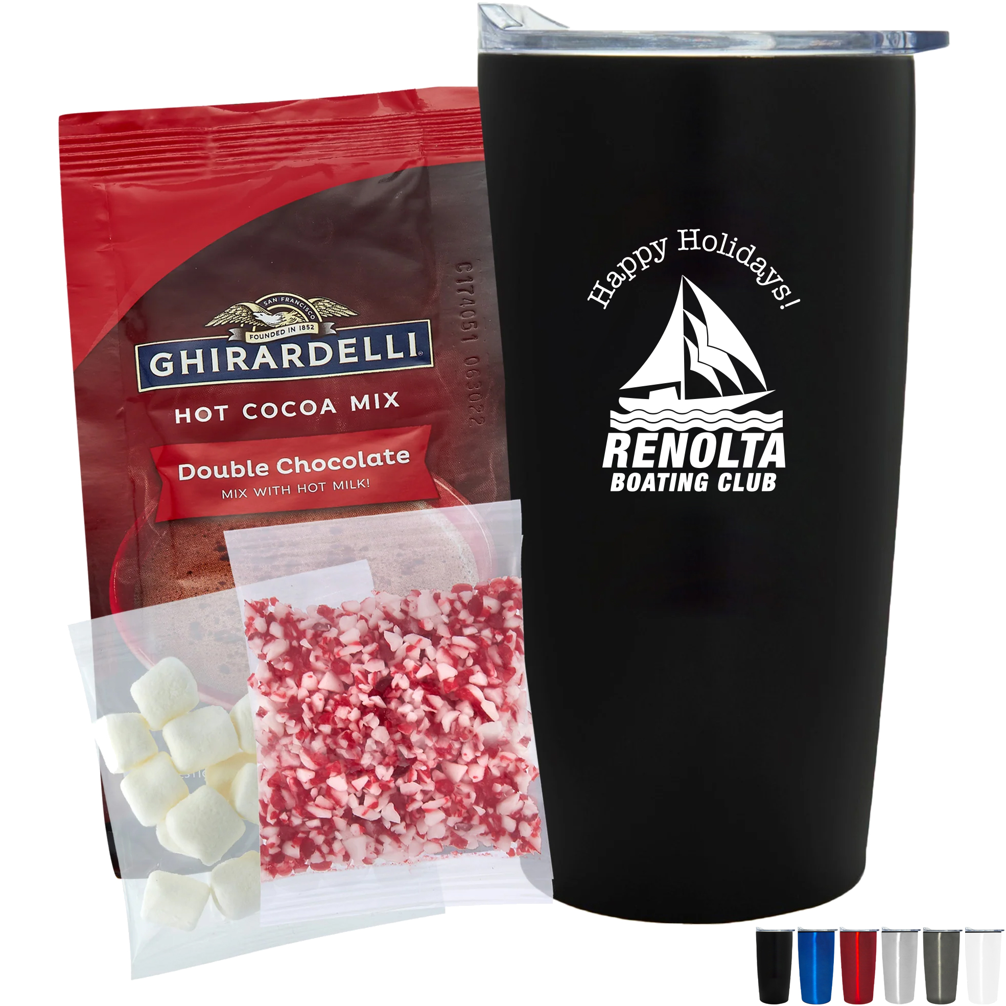 Product Photo 1 Ghirardelli® Hot Chocolate, Crushed Peppermint, Marshmallows & Straight Tumbler w/ Plastic Liner Gift Set