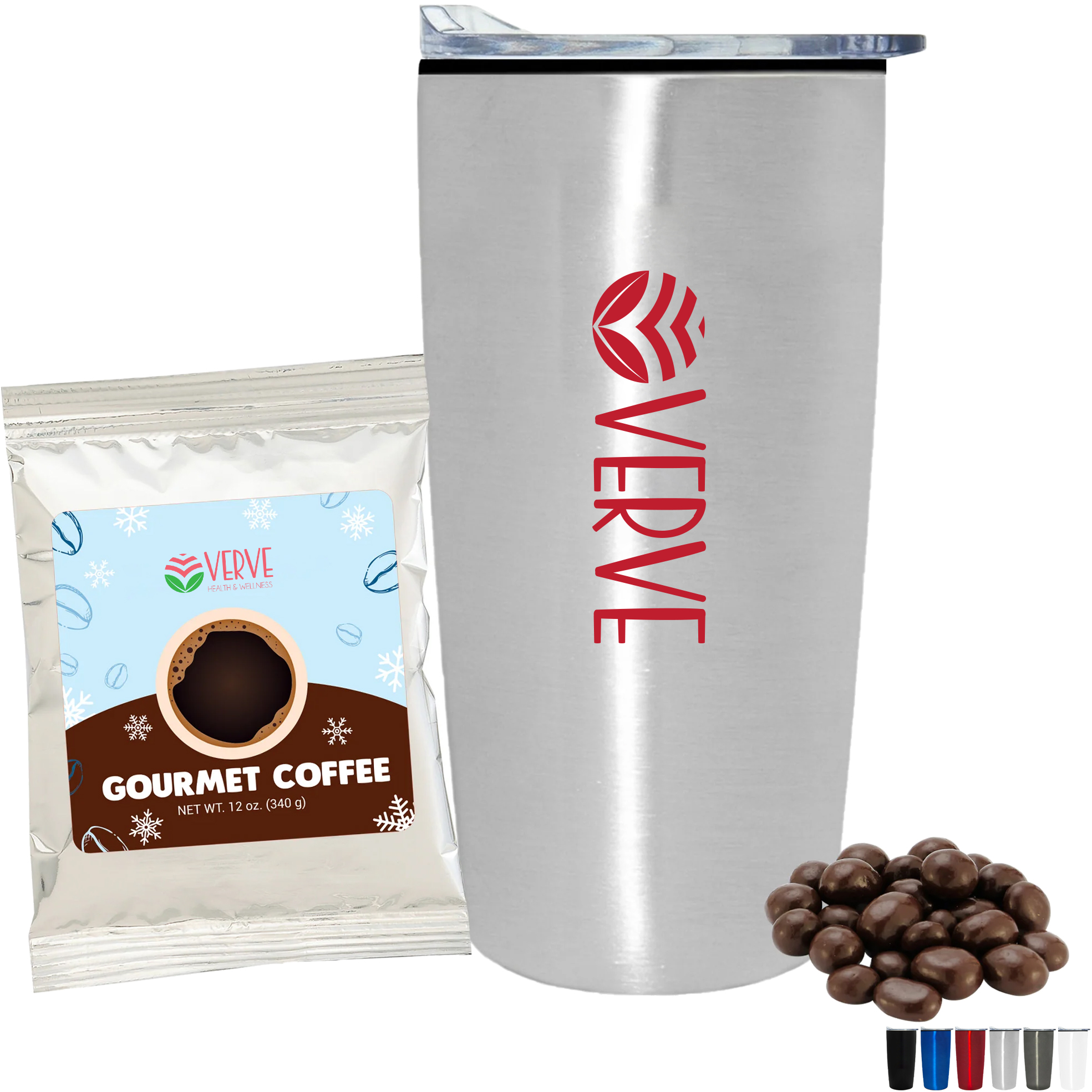 Product Photo 1 Holiday Gourmet Coffee Packet, Dark Chocolate Espresso Beans & Straight Tumbler w/ Plastic Liner Gift Set