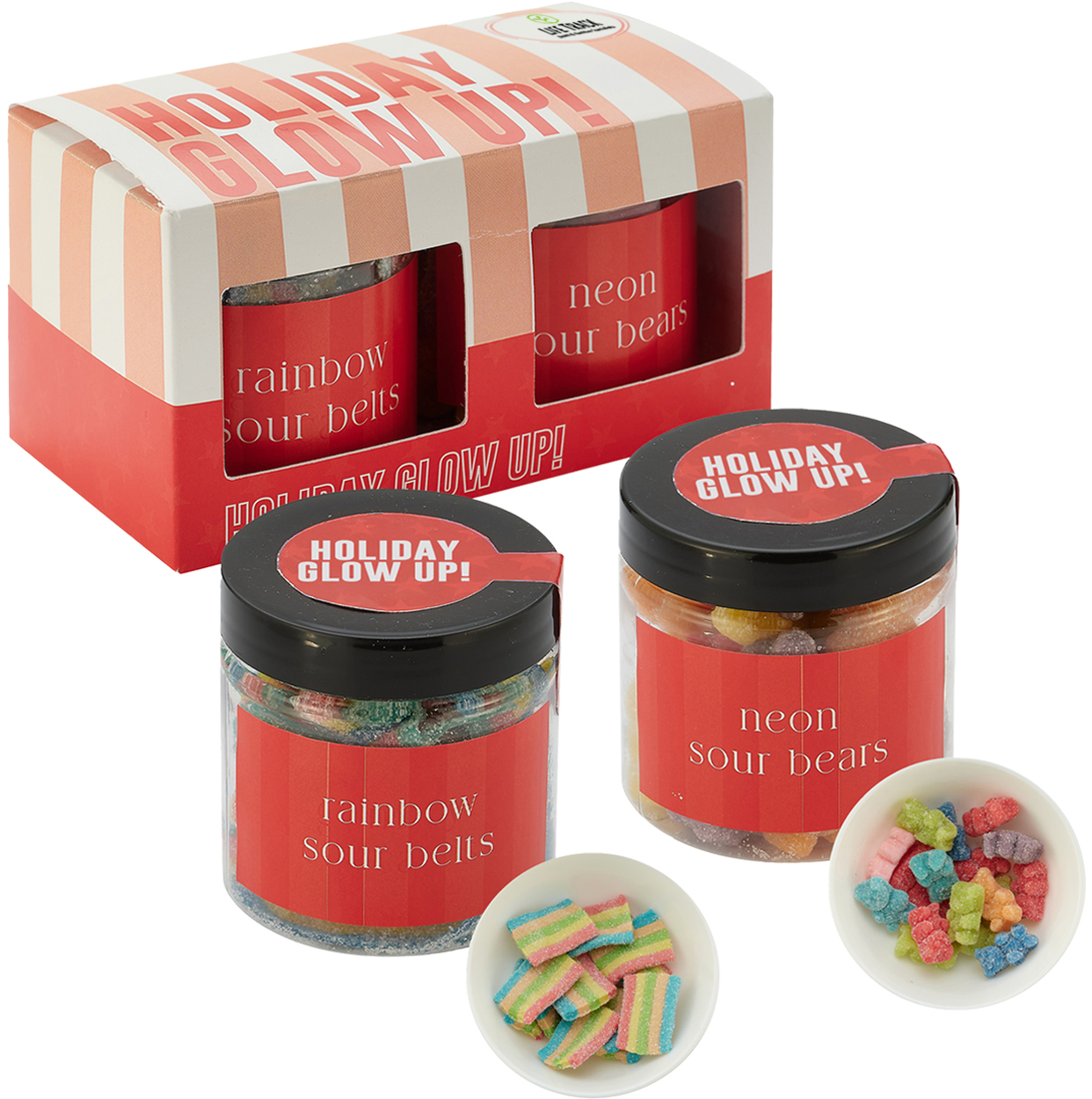Product Photo 1 Rainbow Sour & Sugar Gummy Bears in Candy Jar, 2 way