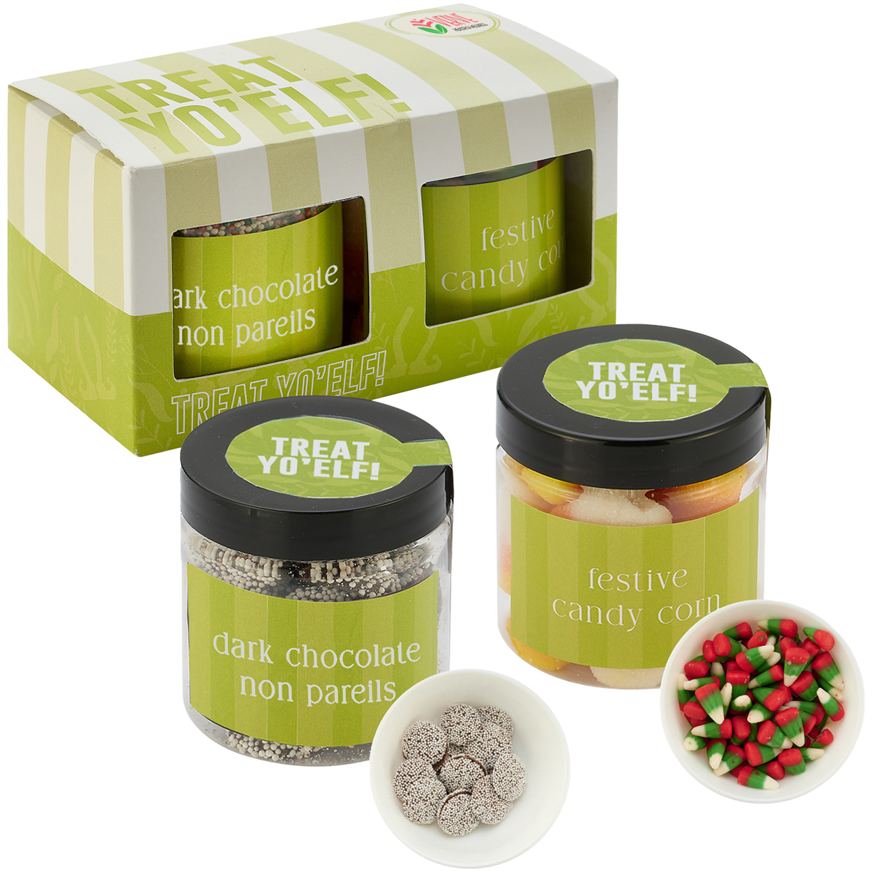 Product Photo 1 Dark Chocolate Nonpareils &  Candy Corn in 2 Way Signature Candy Jar Sets