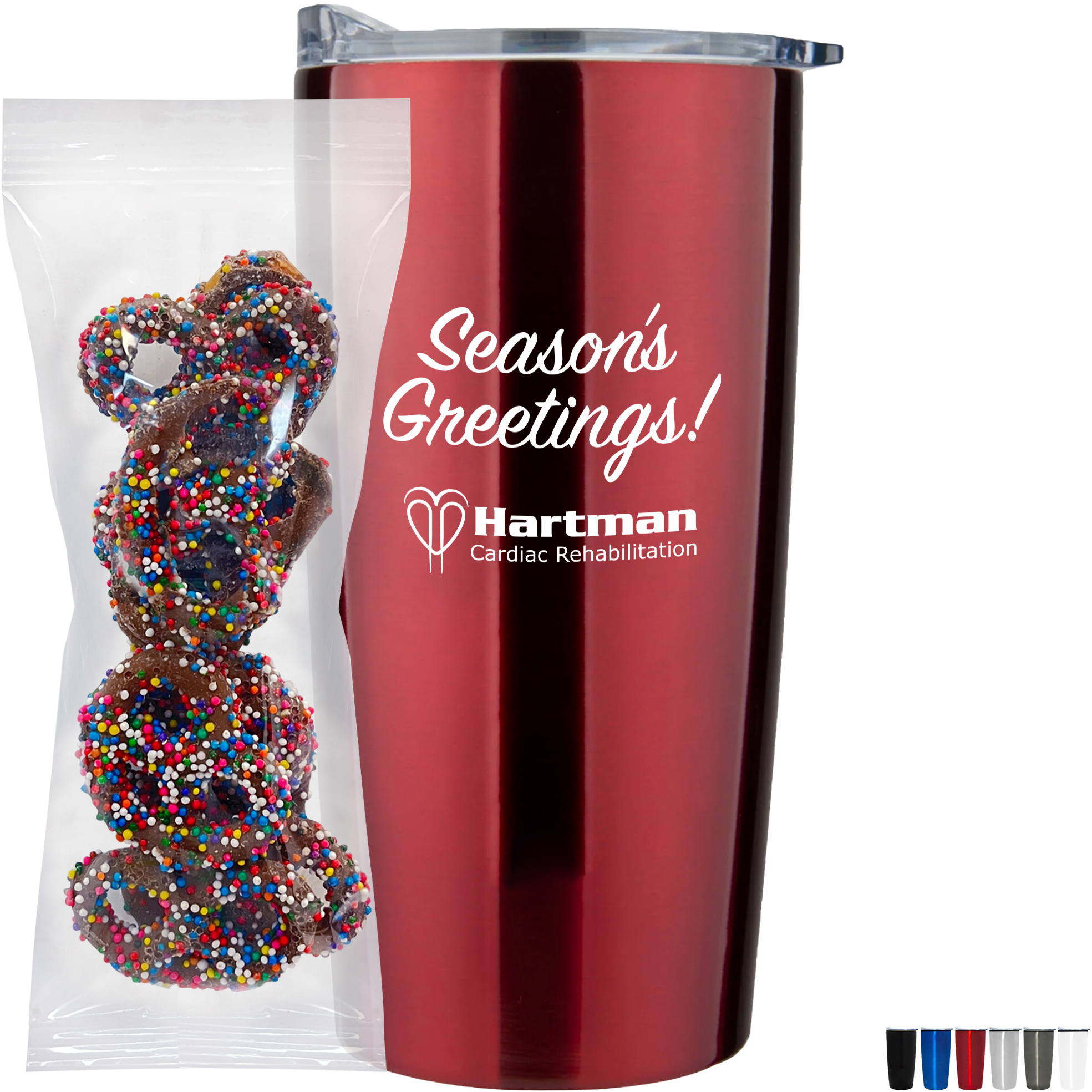 Product Photo 1 Milk Chocolate Sprinkled Pretzels in Straight Wall Tumbler w/ Plastic Liner 20 oz.