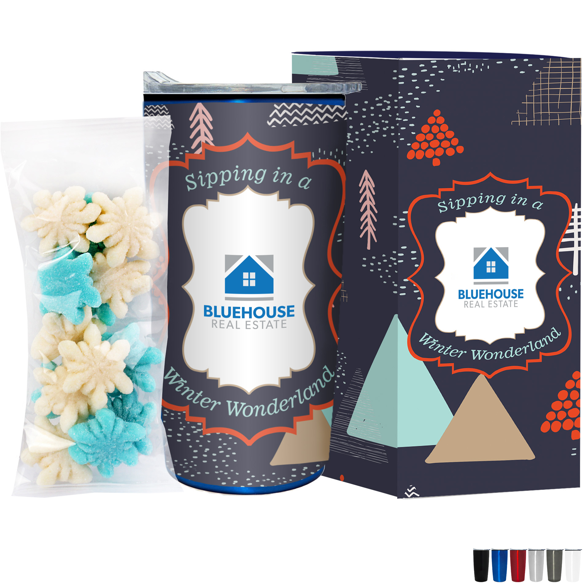 Product Photo 1 Gummy Snowflakes in Straight Wall Tumbler w/ Plastic Liner Gift Box Sets 20 oz.