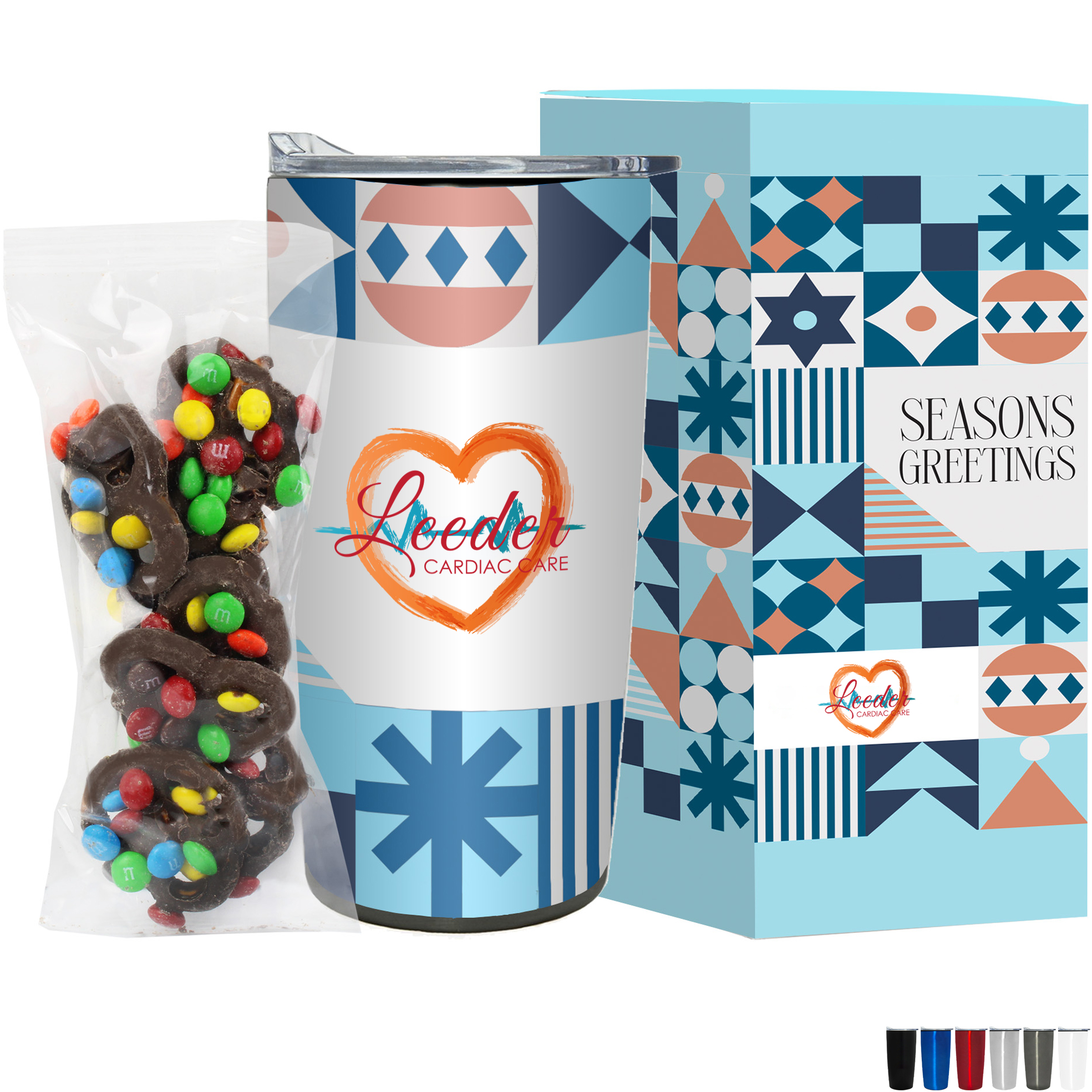 Product Photo 1 Milk Chocolate Pretzels with Mini M&M's in Straight Wall Tumbler w/ Plastic Liner Gift Box Sets 20 oz.