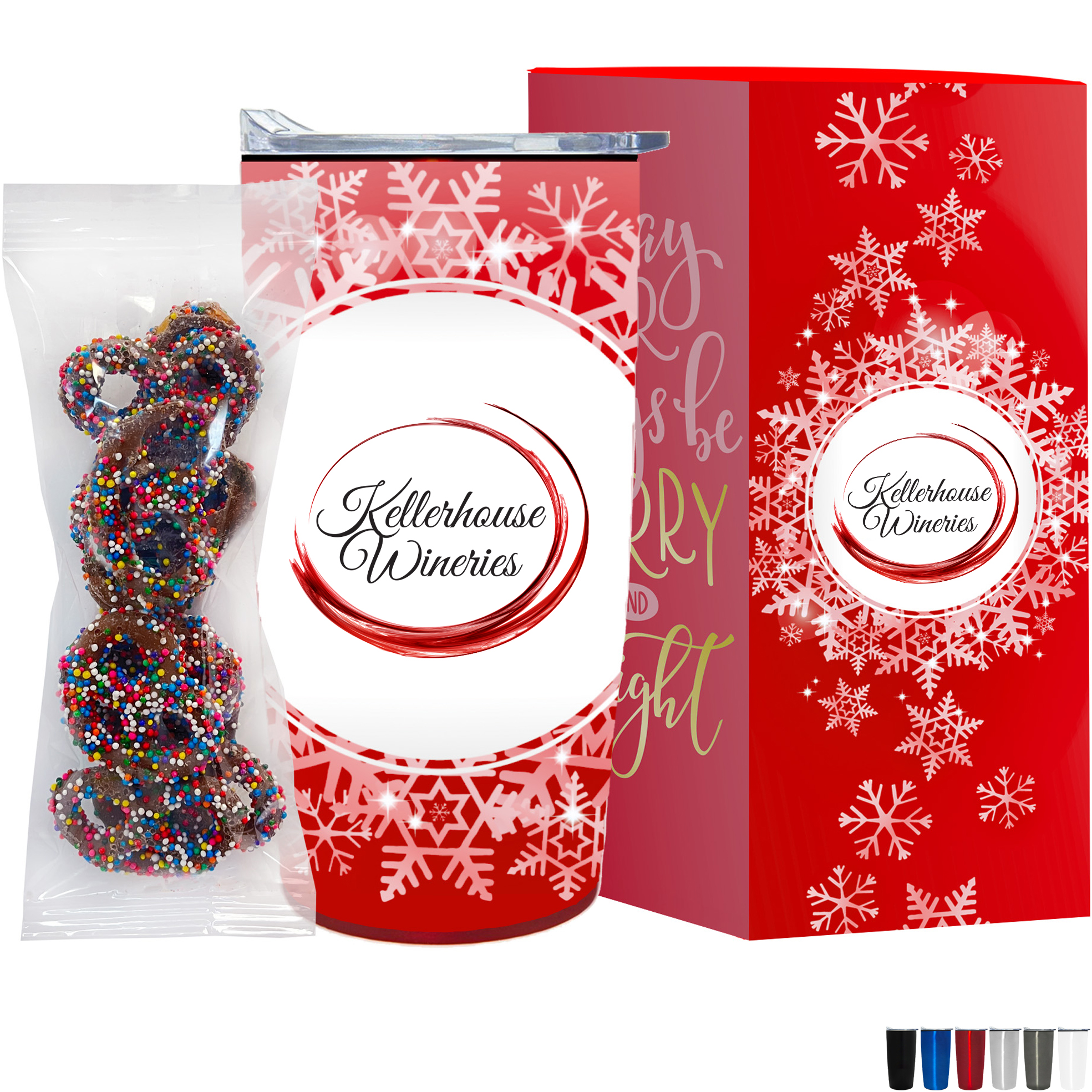 Product Photo 1 Milk Chocolate Sprinkled Pretzels in Straight Wall Tumbler w/ Plastic Liner Gift Box Sets 20 oz.