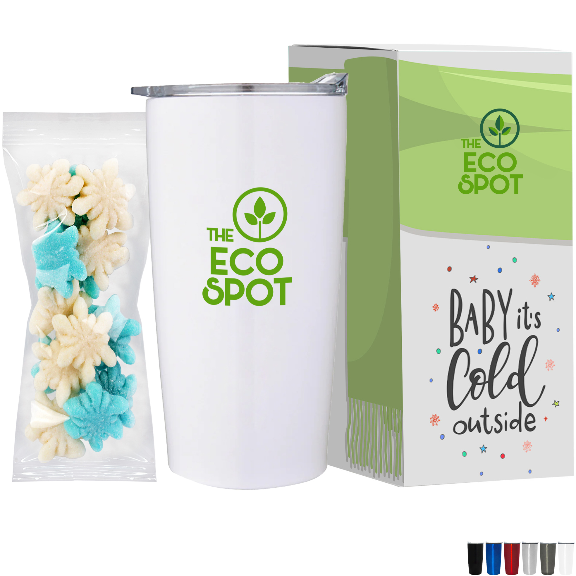 Product Photo 1 Gummy Snowflakes in Vacuum Sealed Straight Wall Tumbler Gift Box Sets 20 oz.
