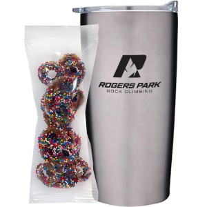 Milk Chocolate Sprinkled Pretzels in Vacuum Sealed Wall Tumbler Gift Set 20 oz. - MD8852