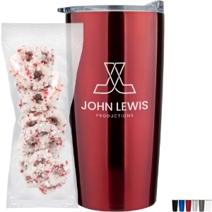 White Chocolate Pretzels w/ Crushed Peppermint  in Vacuum Sealed Wall Tumbler Gift Set 20 oz. - MD8855