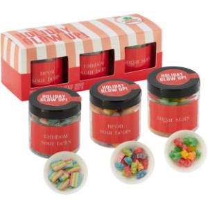 Rainbow Sour Belts, Neon Sugar Gummy Bears, Gummy Sugar Stars in Candy Jar Sets, 3 Way - MD8857