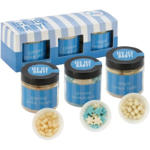 White Chocolate Gummy Bears, Sugar Cookie Bites, Gummy Snowflakes in Candy Jar Sets, 3 Way - MD8858