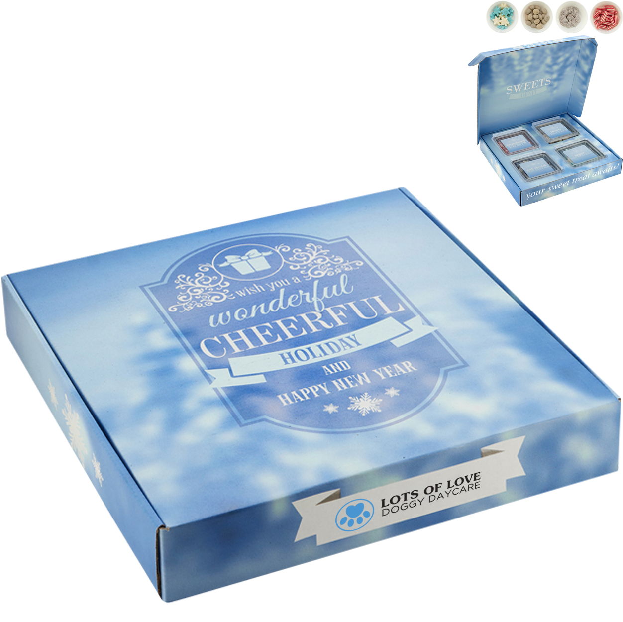 Product Photo 1 Strawberry Twists, Dark Chocolate Nonpareils, Sugar Snowflakes & S'mores Bites in Candy Gift Set, 4 Way