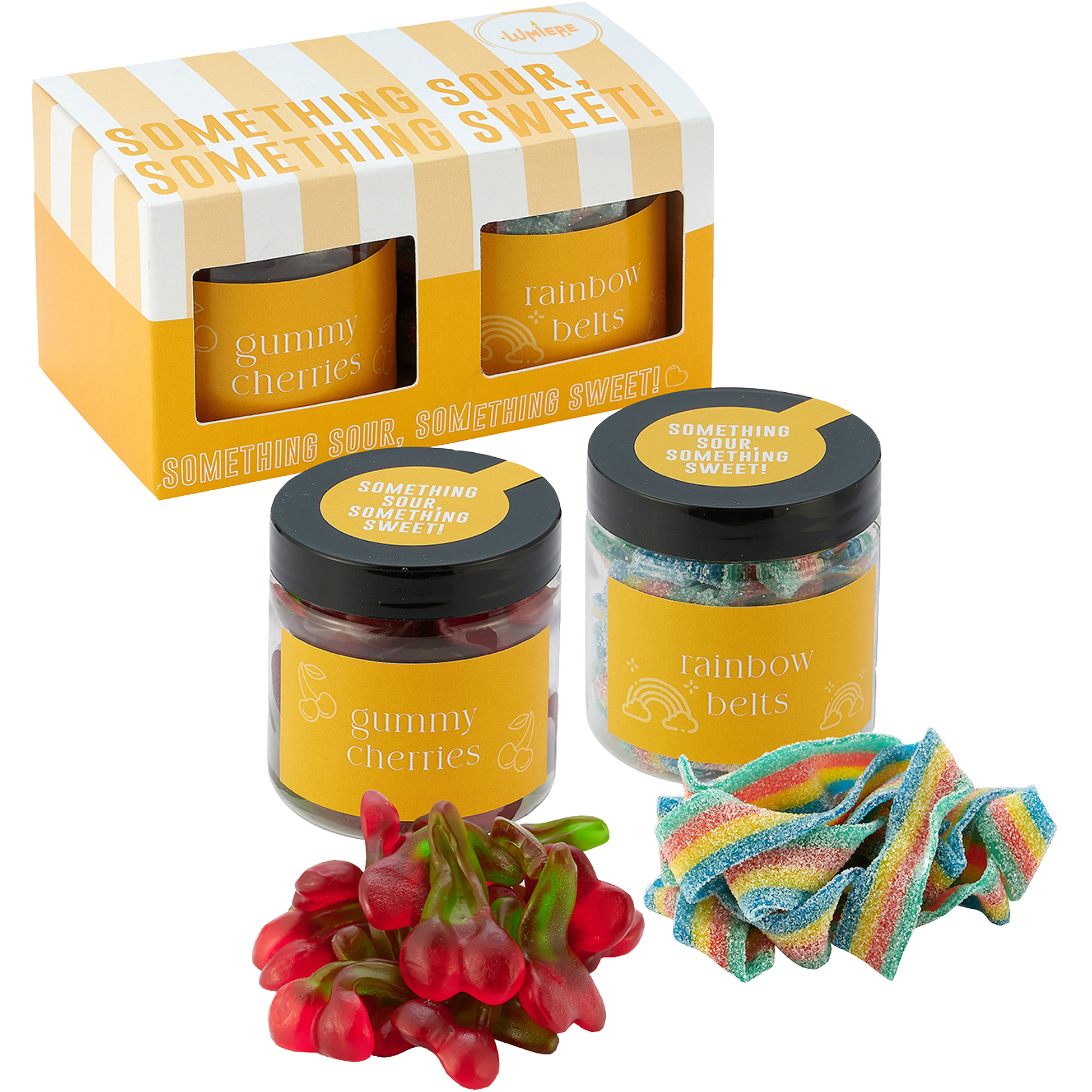 Product Photo 1 Rainbow Sour Belts & Gummy Cherries in Candy Jar Set (2 Pack)