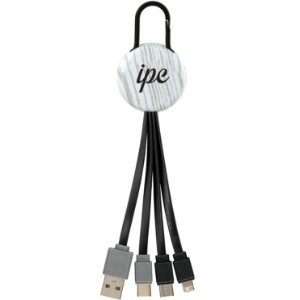White Wood Clip Dual Input 3-in-1 Charging Cable - AL1009