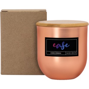 White Wax Metallic Candle w/ Wood Lid, 8oz. - SZ1222