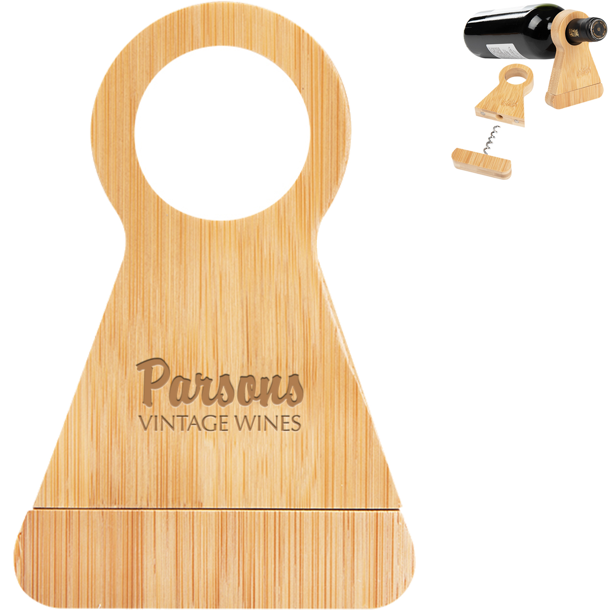 Product Photo 1 Bamboo Wine Bottle Stand w/ Corkscrew