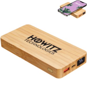Bamboo Dual Port Power Bank w/ 10W Wireless Charger, 10000mAh - AR1239