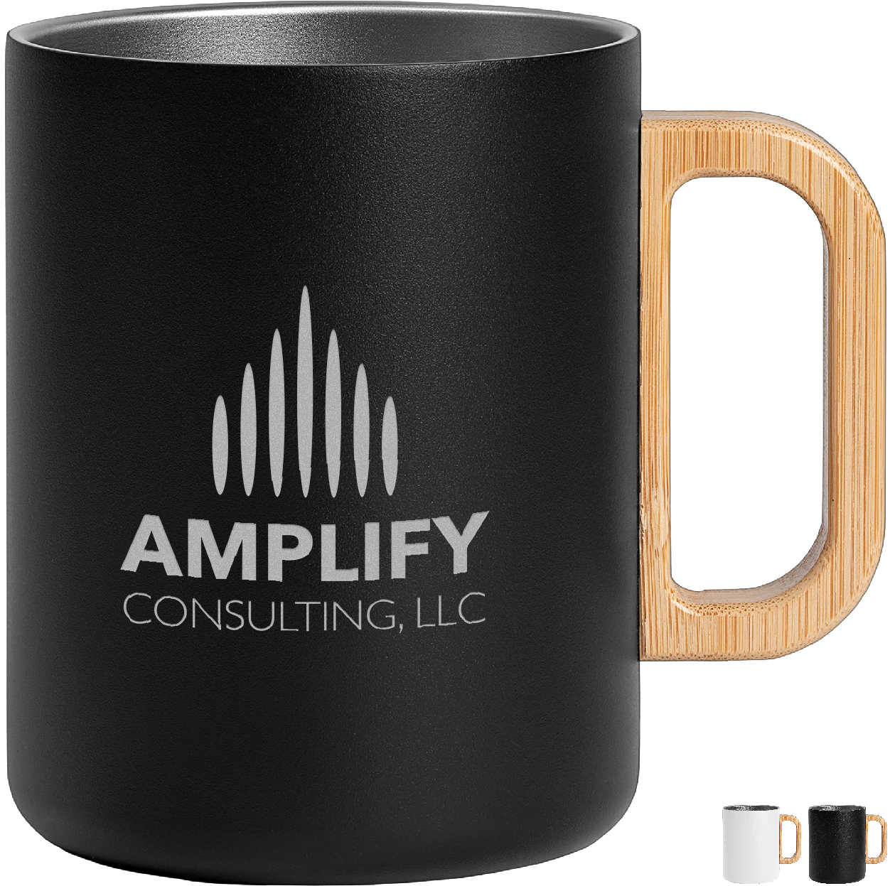 Product Photo 1 Vancouver Stainless Steel Double Wall Mug with Bamboo Handle Laser Engraved, 15oz.