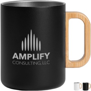 Vancouver Stainless Steel Double Wall Mug with Bamboo Handle Laser Engraved, 15oz. - GS3542
