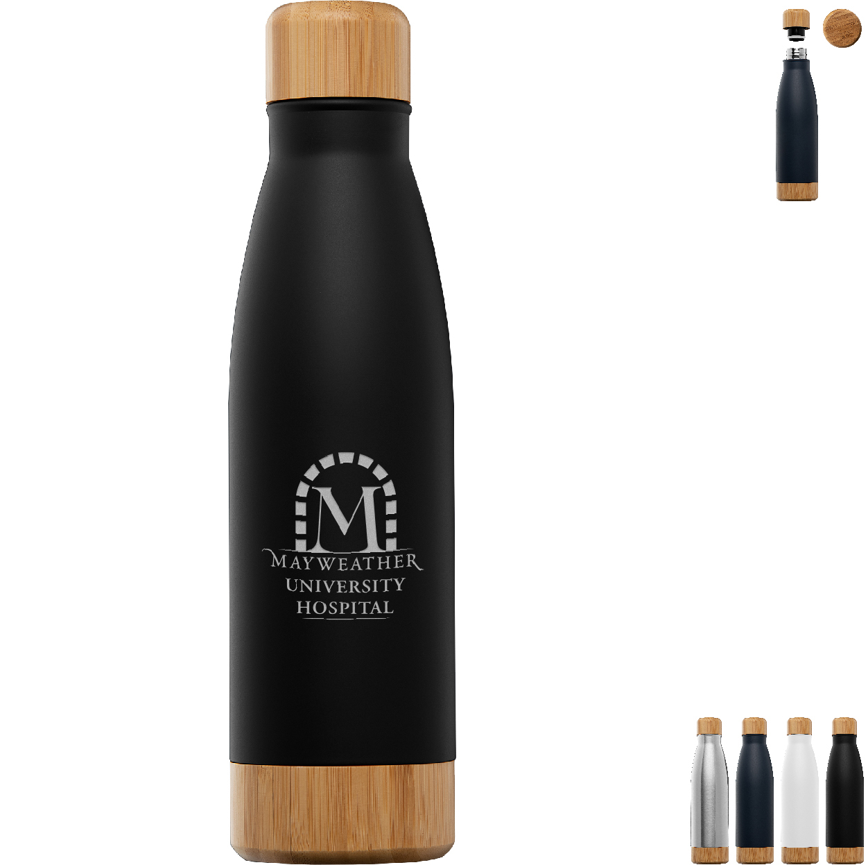 Product Photo 1 Ibiza Bamboo Double-Wall Stainless Bottle Laser Engraved, 22oz.